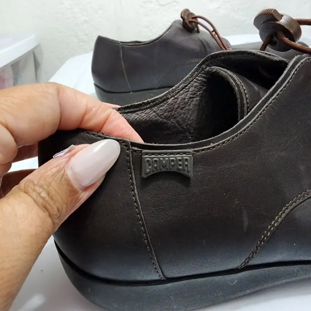Camper Mauro Derby Shoes Oxford Loafers Brown Leather Toggle Lace EUR 45 US 11
